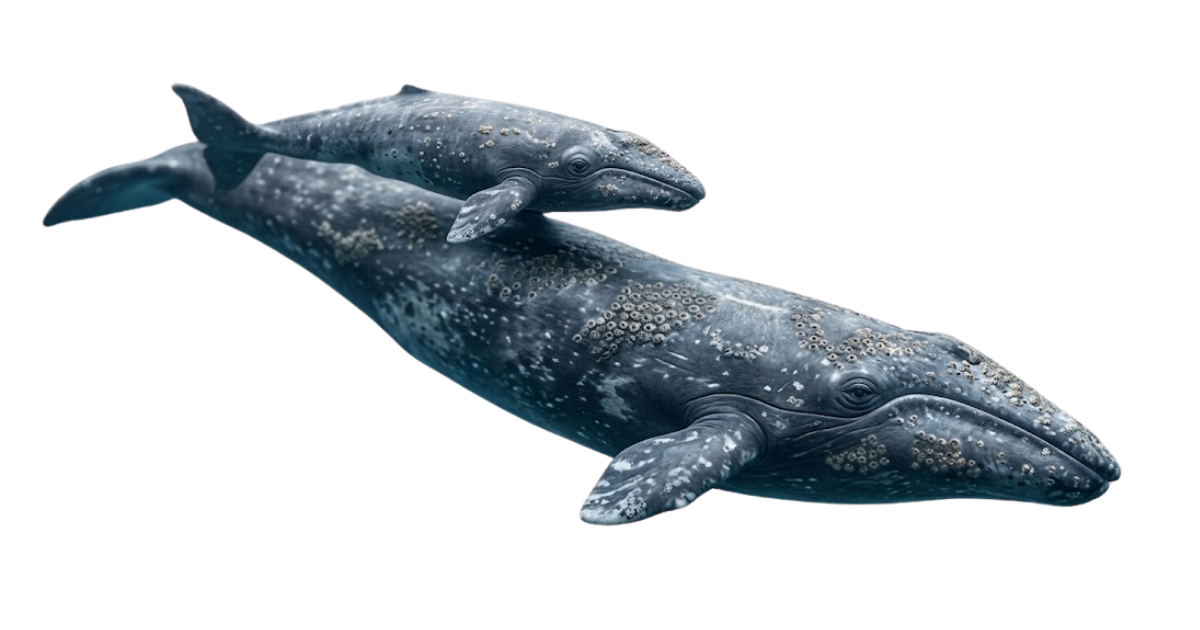 Gray whale mother swimming with her calf