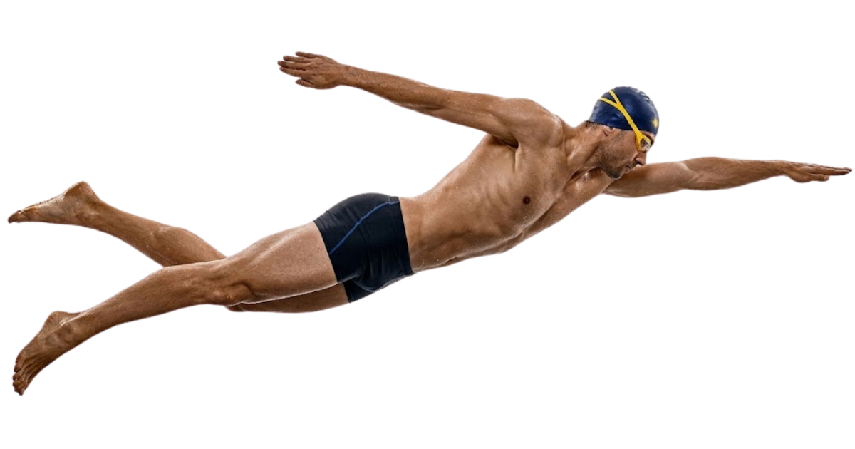 A human swimmer doing freestyle, side view