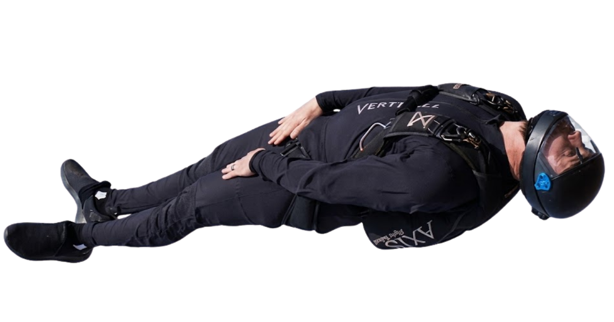 A skydiver in belly-down freefall