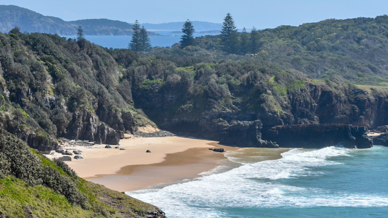 landscape view of a beach at point plomer from a headland
