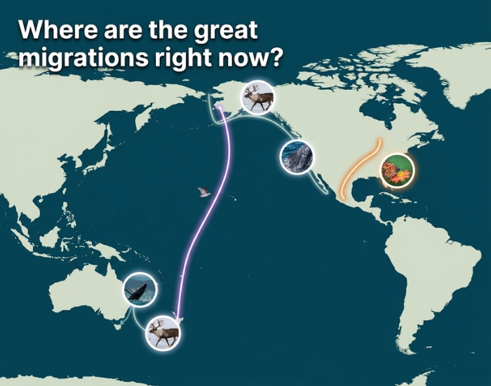 Where are the great migrations right now? A world map of six animal migration routes